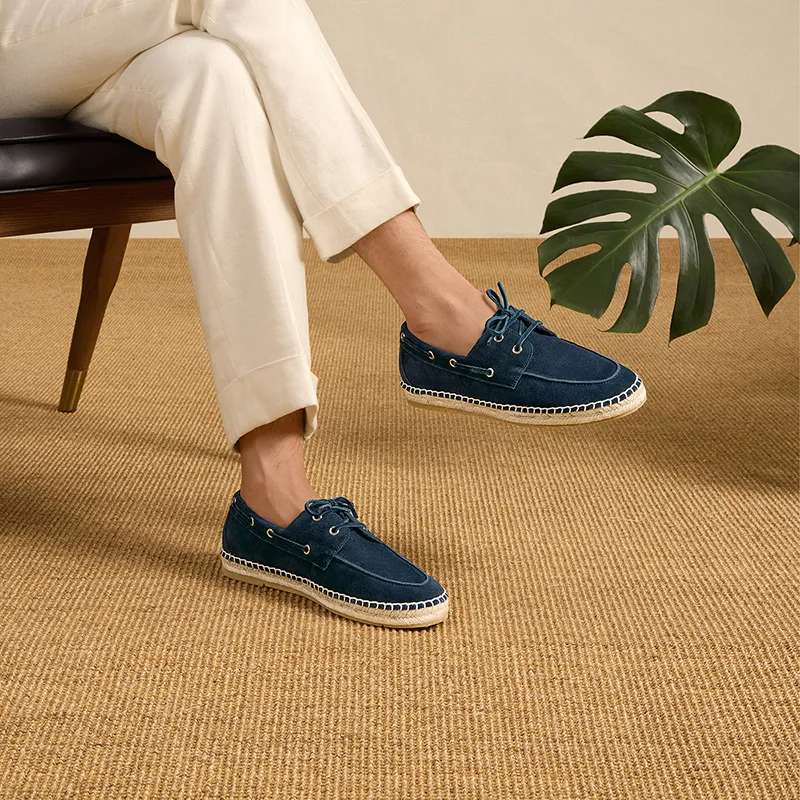 THOM WILLS Trendy Versatile Slip on Suede Espadrilles Casual Shoes Men's Dark Blue-5