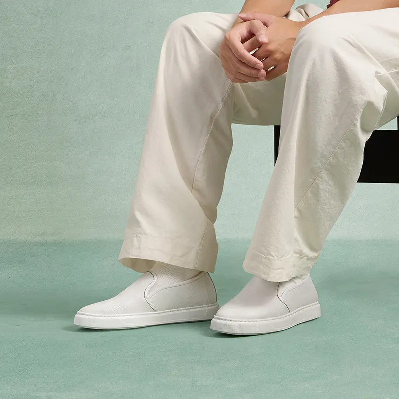 THOM WILLS Minimalist Style Versatile Slip on White Sneakers Casual Skateboard Shoes Men's-6