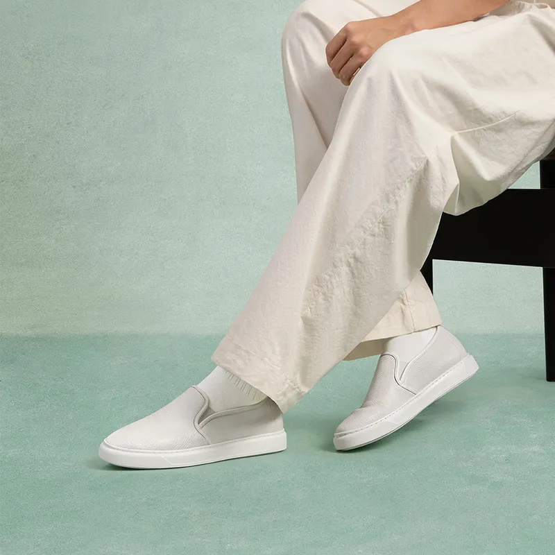 THOM WILLS Minimalist Style Versatile Slip on White Sneakers Casual Skateboard Shoes Men's-5