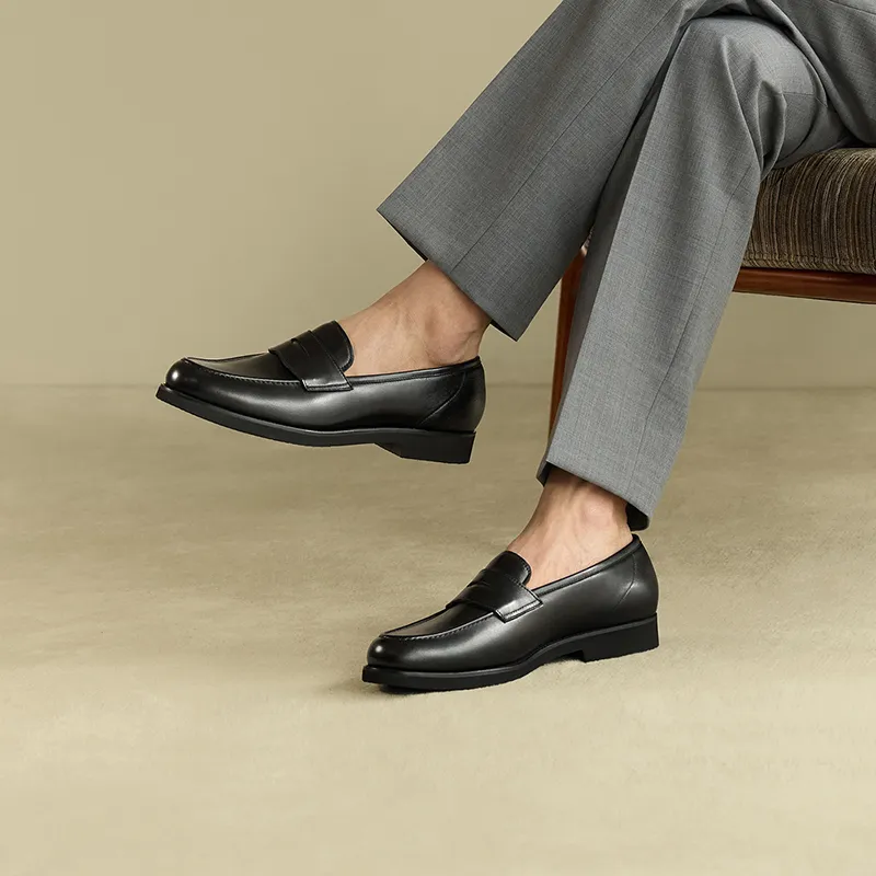 THOM WILLS British Style Business Casual Calfskin Slip on Loafers Men's Black-5