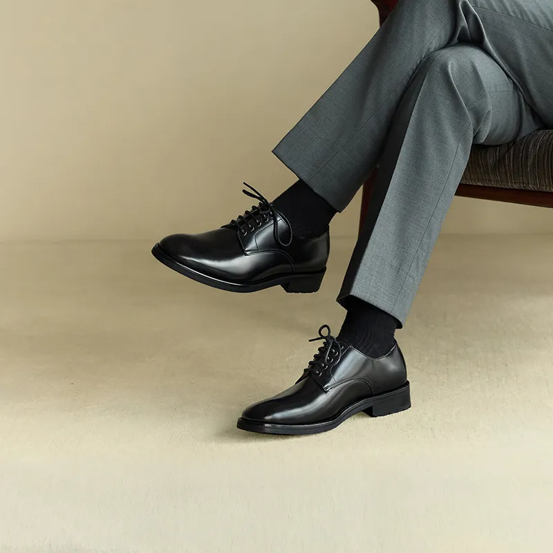THOM WILLS Business Commute Calfskin Derby Shoes Dress Shoes Men's Black-5