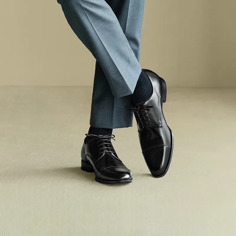 THOM WILLS British Style Calfskin Derby Shoes Dress Shoes Men's Black-7