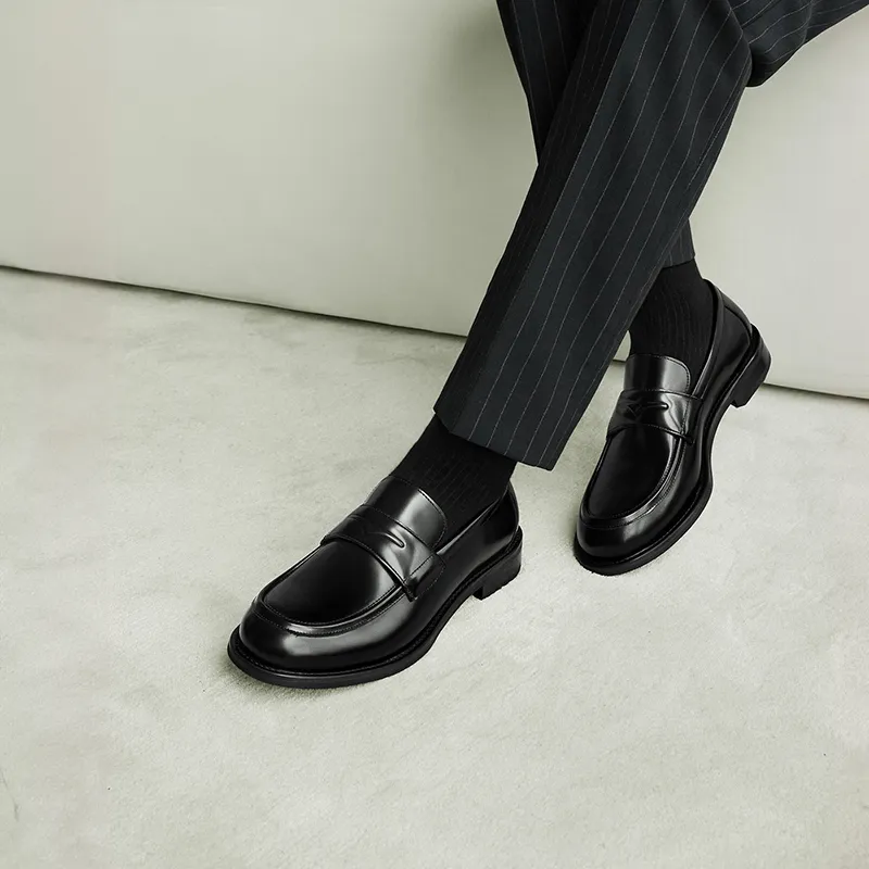 THOM WILLS British Business Casual Versatile Slip on Loafers Men's Black-6
