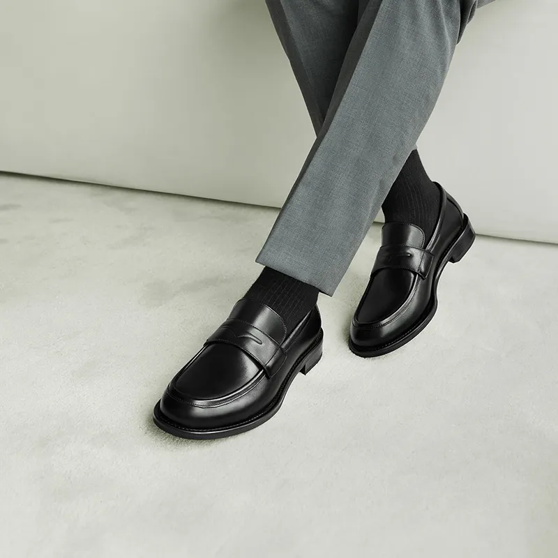 THOM WILLS British Business Casual Versatile Slip on Loafers Men's Black-13