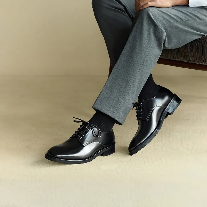 THOM WILLS Business Commute Calfskin Derby Shoes Dress Shoes Men's Black-6