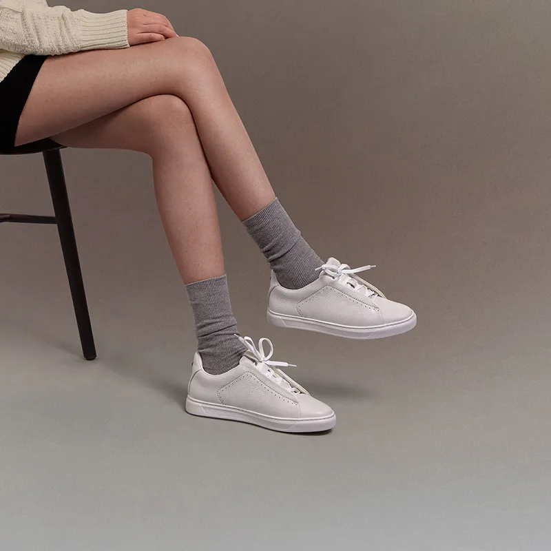 THOM WILLS Trendy Versatile Casual White Sneakers Low Top Skateboard Shoes Women's White-6