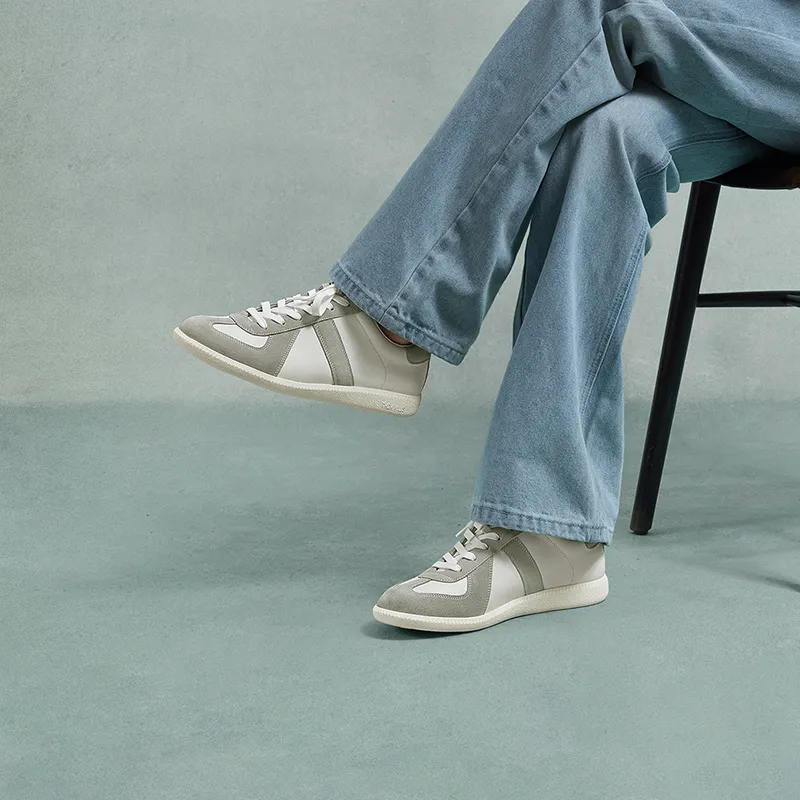 THOM WILLS Vintage Trendy German Army Trainers Low Top Skateboard Shoes Men's Light Gray White-6