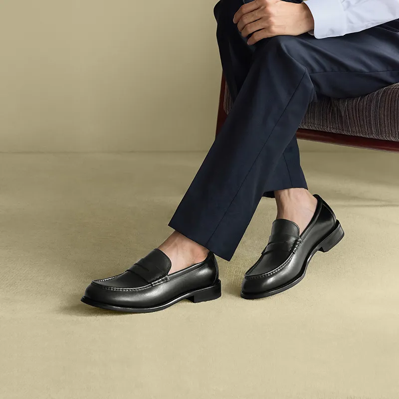 THOM WILLS Business Commute Versatile Slip on Casual Shoes Men's Black-5