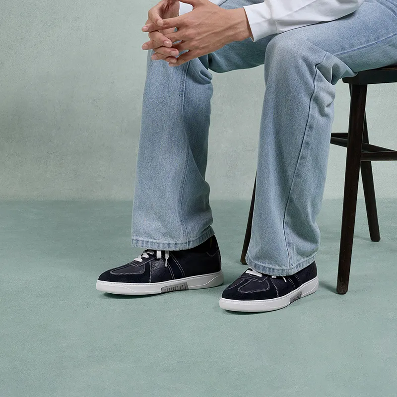 THOM WILLS Classic Vintage German Army Trainers Stylish Skateboarding Shoes Men's Dark Blue-5