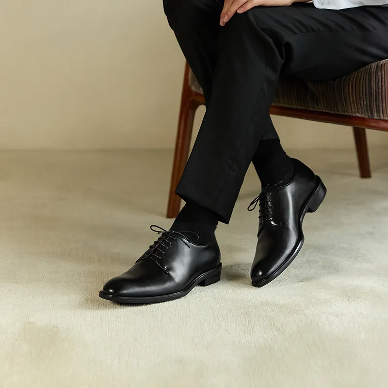 THOM WILLS British Business Calfskin Derby Shoes Dress Shoes Men's Black-7