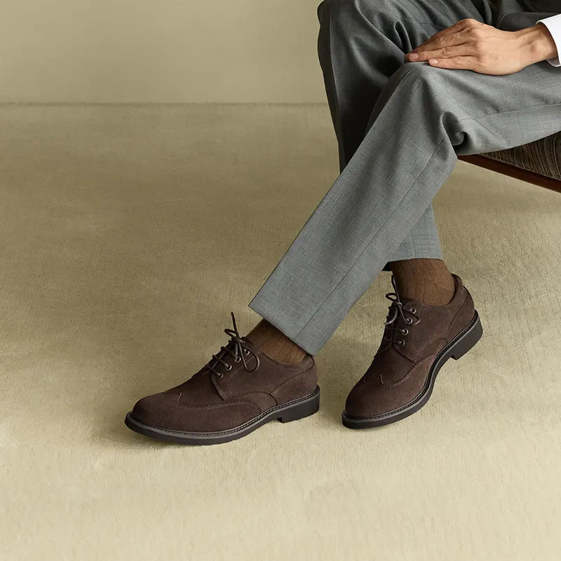 THOM WILLS British Business Round Tip Derby Shoes Casual Shoes Men's Dark Coffee-6