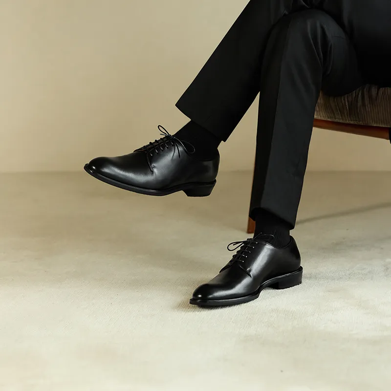 THOM WILLS British Business Calfskin Derby Shoes Dress Shoes Men's Black-6