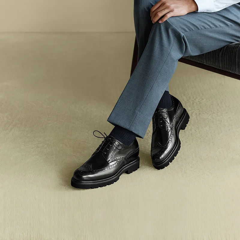 THOM WILLS British Business Shiny Derby Shoes Casual Shoes Men's Black-6