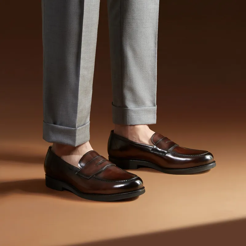 THOM WILLS British Style Business Versatile Slip on Casual Shoes Men's Dark Coffee Polished-5