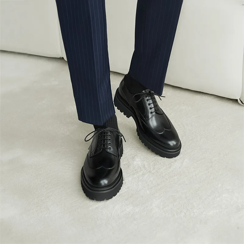 THOM WILLS Business Commute Calfskin Derby Shoes Casual Shoes Men's Black-5
