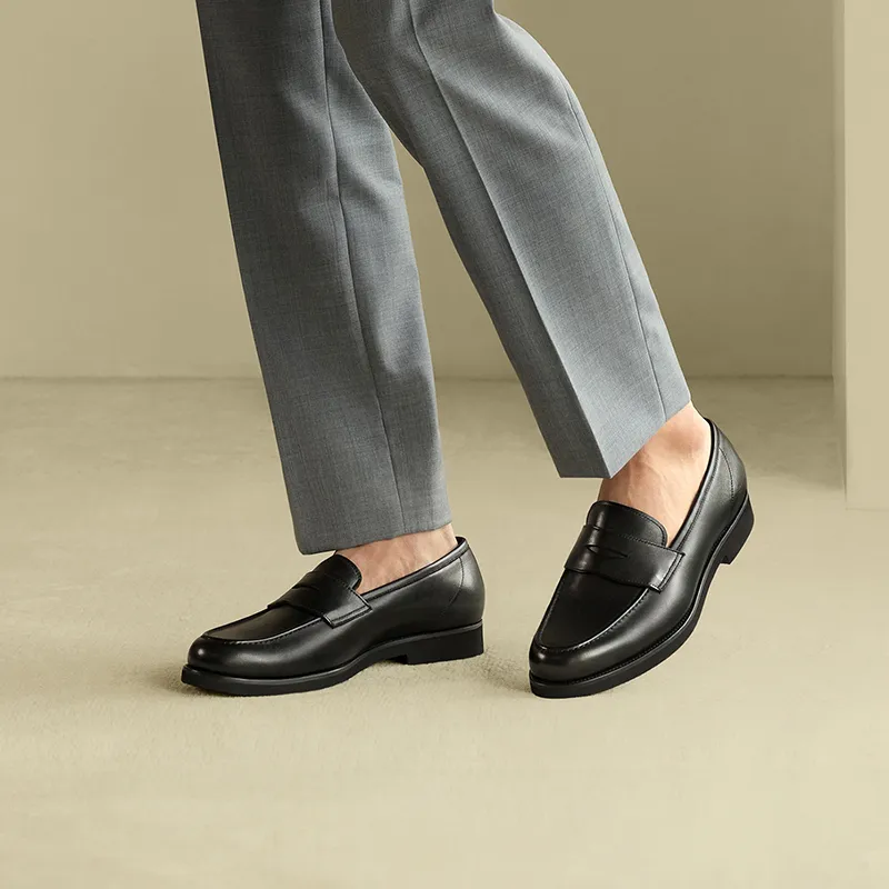 THOM WILLS British Style Business Casual Calfskin Slip on Loafers Men's Black-6