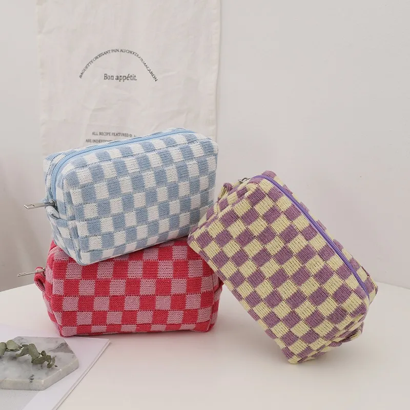 ZHIYIN Checkerboard Square Portable Storage Bag Large Capacity Travel Portable Multifunction Makeup Bag Make up Tools-4