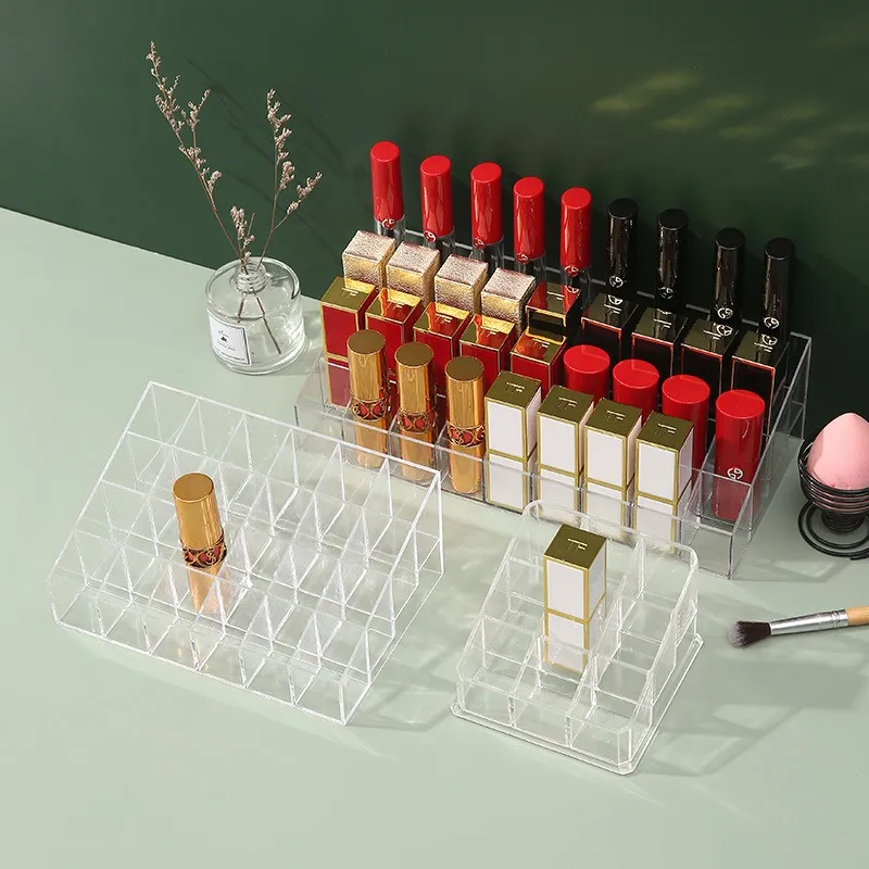 ZHIYIN Transparent Lipstick Storage Racks & Shelves Organizer Box Desktop Lipstick Rack Storage Box Makeup Tool-1