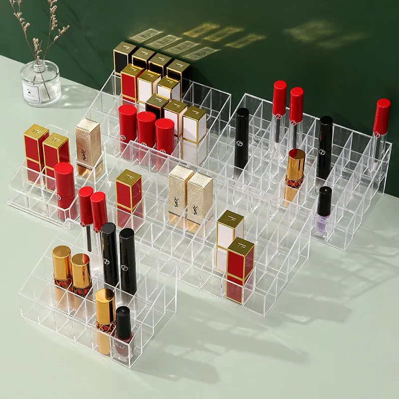 ZHIYIN Transparent Lipstick Storage Racks & Shelves Organizer Box Desktop Lipstick Rack Storage Box Makeup Tool-3