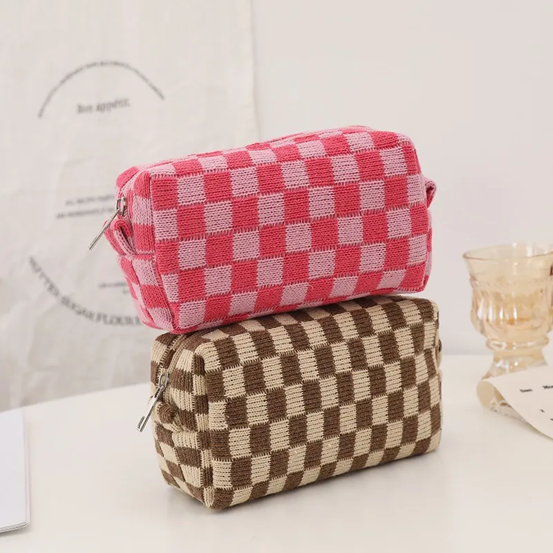 ZHIYIN Checkerboard Square Portable Storage Bag Large Capacity Travel Portable Multifunction Makeup Bag Make up Tools-3