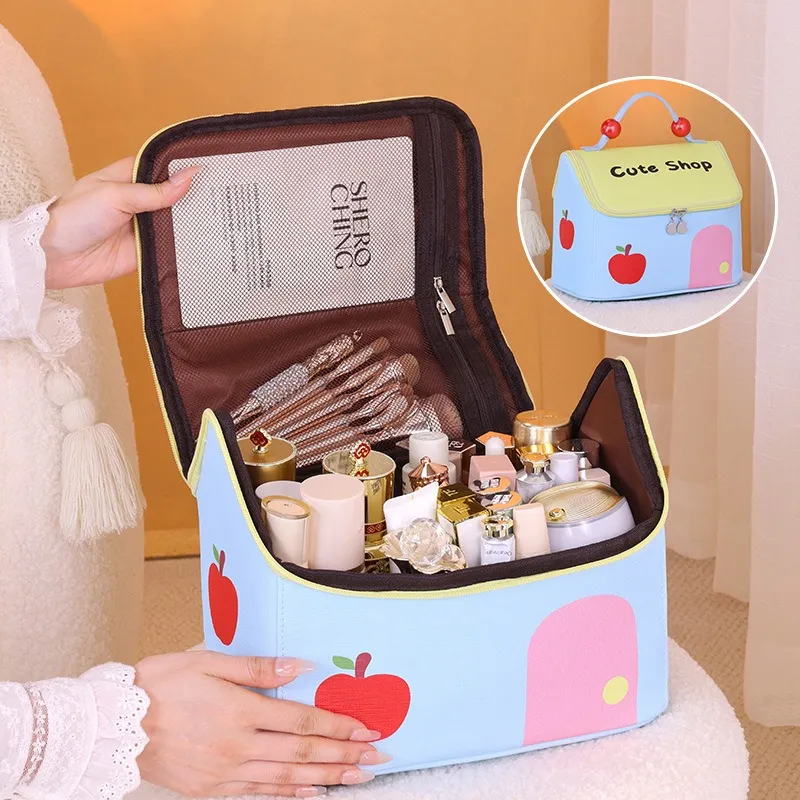 ZHIYIN Color Block Small House Skincare Storage Bag Large Capacity Multifunction Portable Toiletry Bag Make up Tools-3