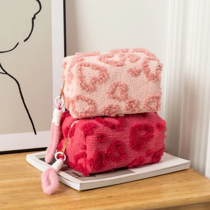 ZHIYIN Plush Large Capacity Cute Skincare Product Storage Bag, Portable Travel Toiletry Bag For Women's Make up Tools-2