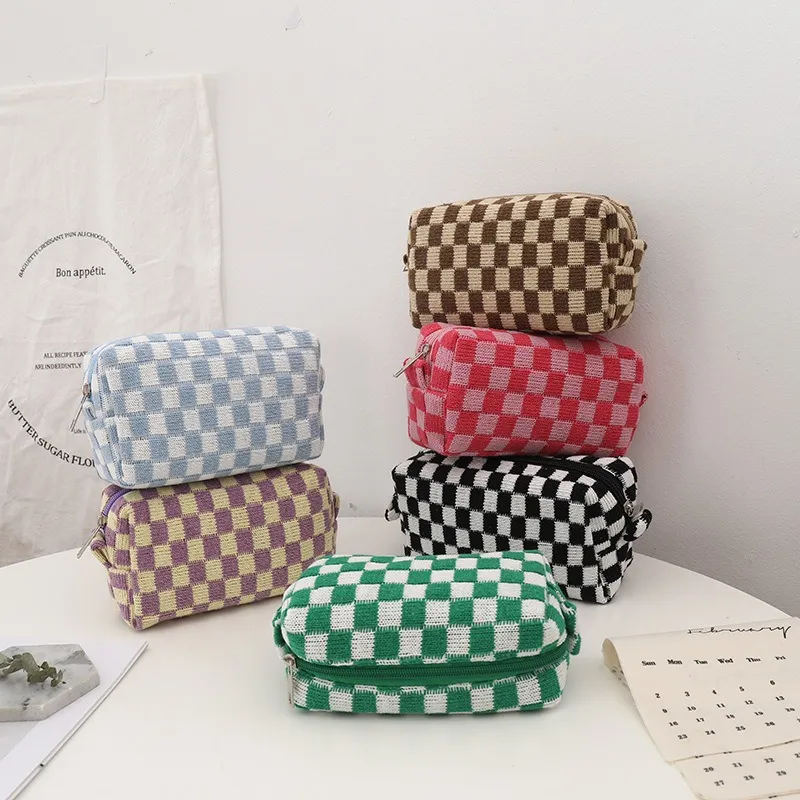 ZHIYIN Checkerboard Square Portable Storage Bag Large Capacity Travel Portable Multifunction Makeup Bag Make up Tools-8