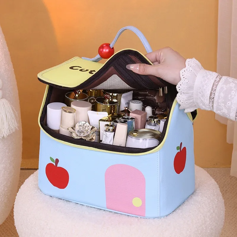 ZHIYIN Color Block Small House Skincare Storage Bag Large Capacity Multifunction Portable Toiletry Bag Make up Tools-1