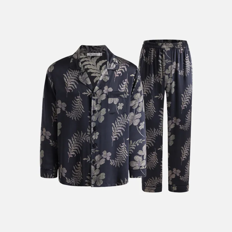 MY BODY Mulberry Silk Pajama Set Men's Rain Blue-1
