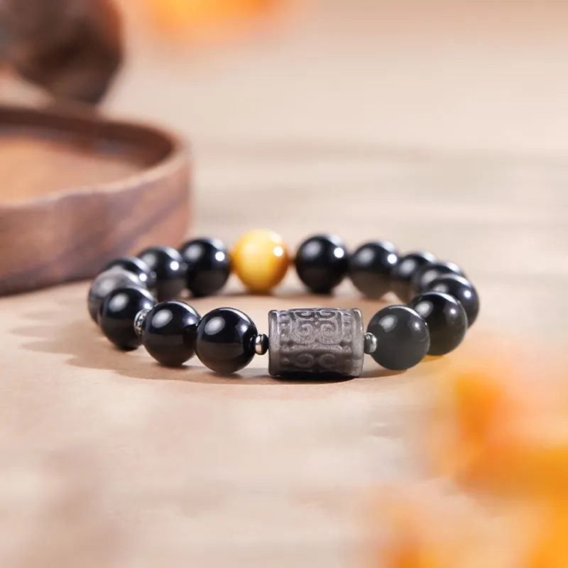 ZUIWENGLANGYASHANWENCHUANG Obsidian Bracelets Unisex-1