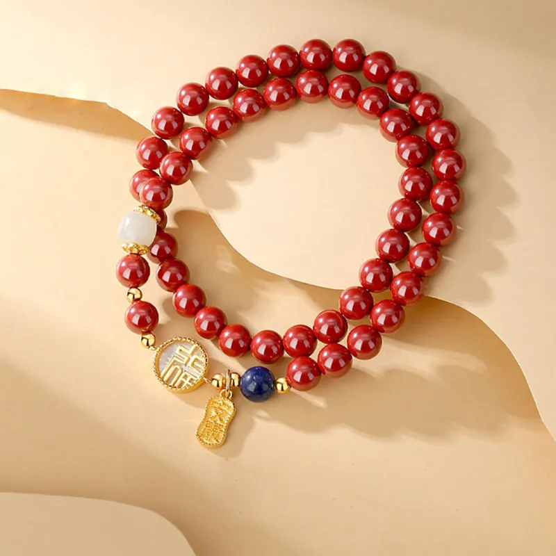 ZUIWENGLANGYASHANWENCHUANG Reconstructed Cinnabar Bracelets Unisex-3