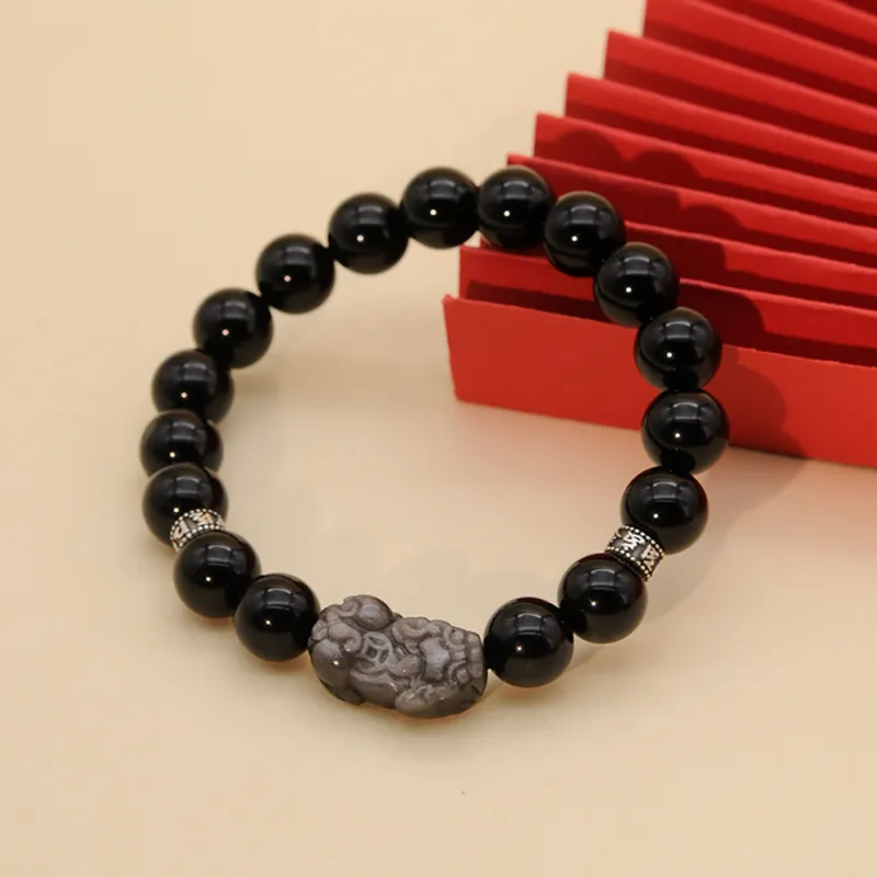 ZUIWENGLANGYASHANWENCHUANG Obsidian Bracelets Unisex-2