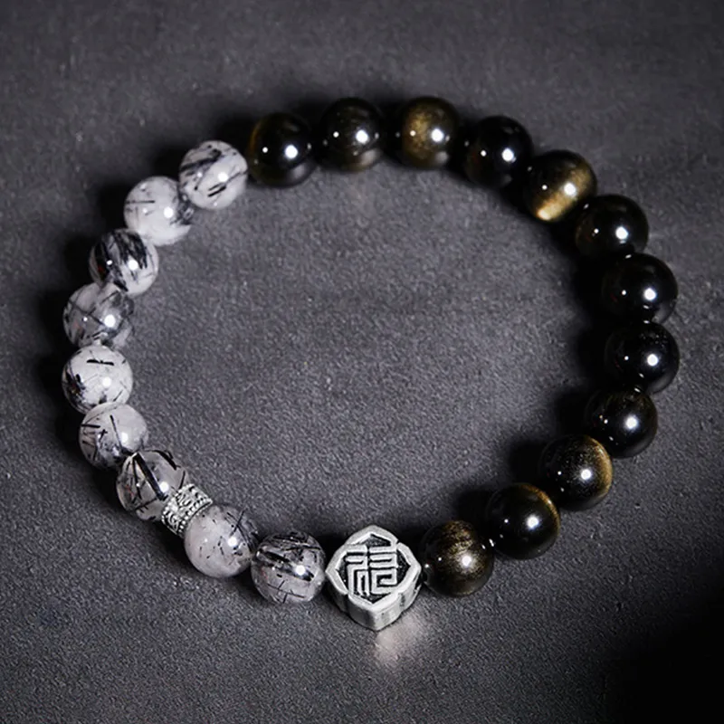 ZUIWENGLANGYASHANWENCHUANG Obsidian Bracelets Unisex-1