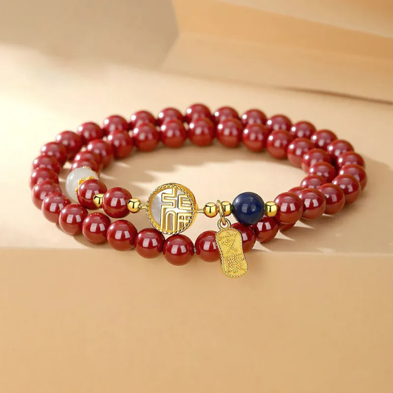 ZUIWENGLANGYASHANWENCHUANG Reconstructed Cinnabar Bracelets Unisex-1
