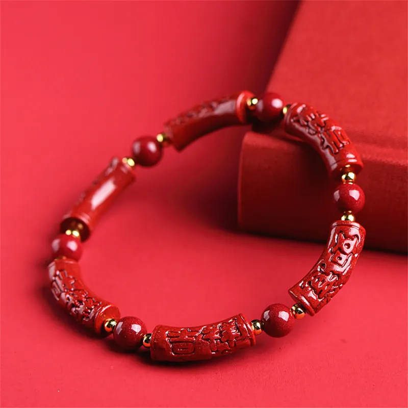 ZUIWENGLANGYASHANWENCHUANG Reconstructed Cinnabar Bracelets Unisex-2