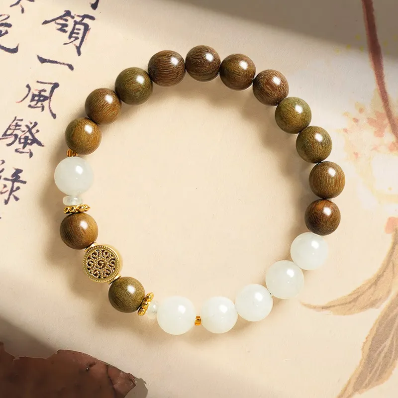 ZUIWENGLANGYASHANWENCHUANG Green Sandalwood Bracelets Unisex-2
