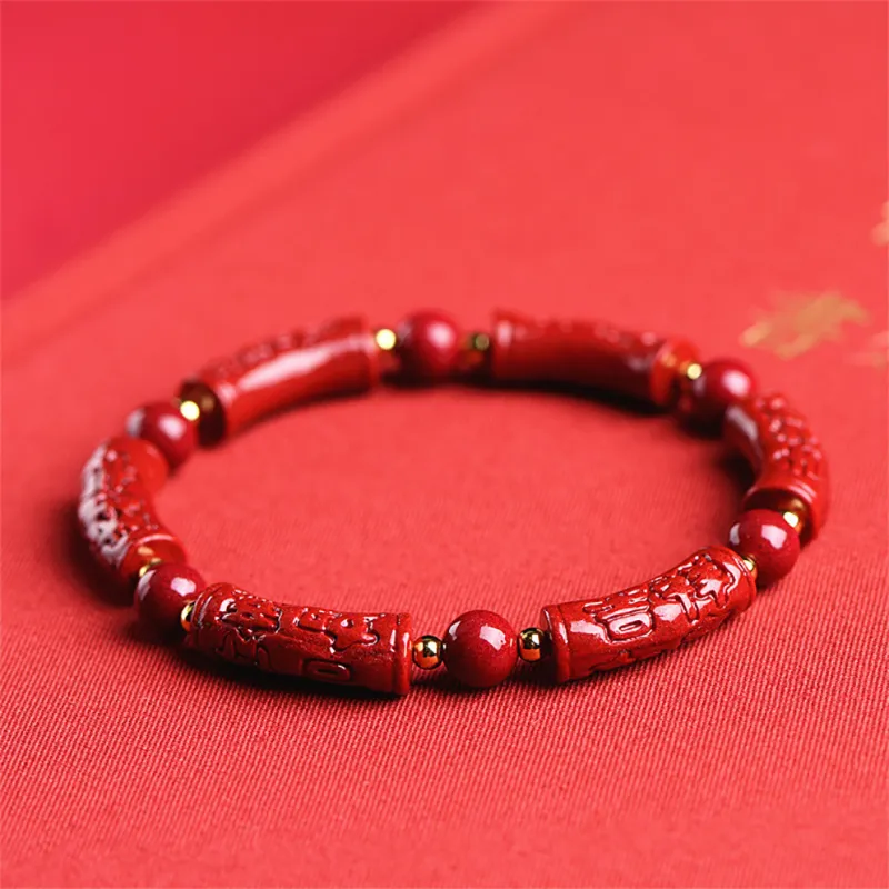 ZUIWENGLANGYASHANWENCHUANG Reconstructed Cinnabar Bracelets Unisex-3