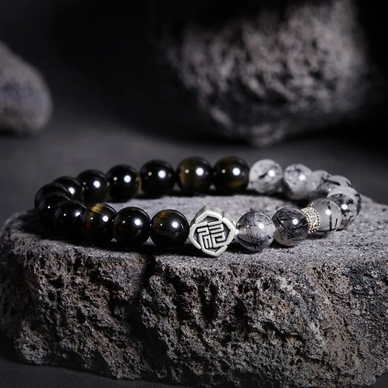 ZUIWENGLANGYASHANWENCHUANG Obsidian Bracelets Unisex-2