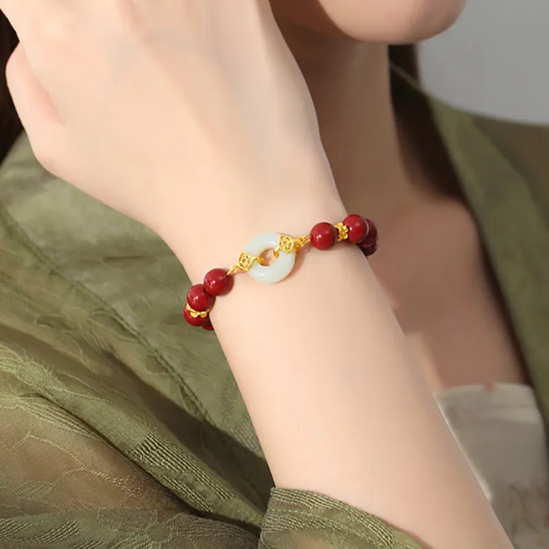 ZUIWENGLANGYASHANWENCHUANG Reconstructed Cinnabar Bracelets Unisex-3