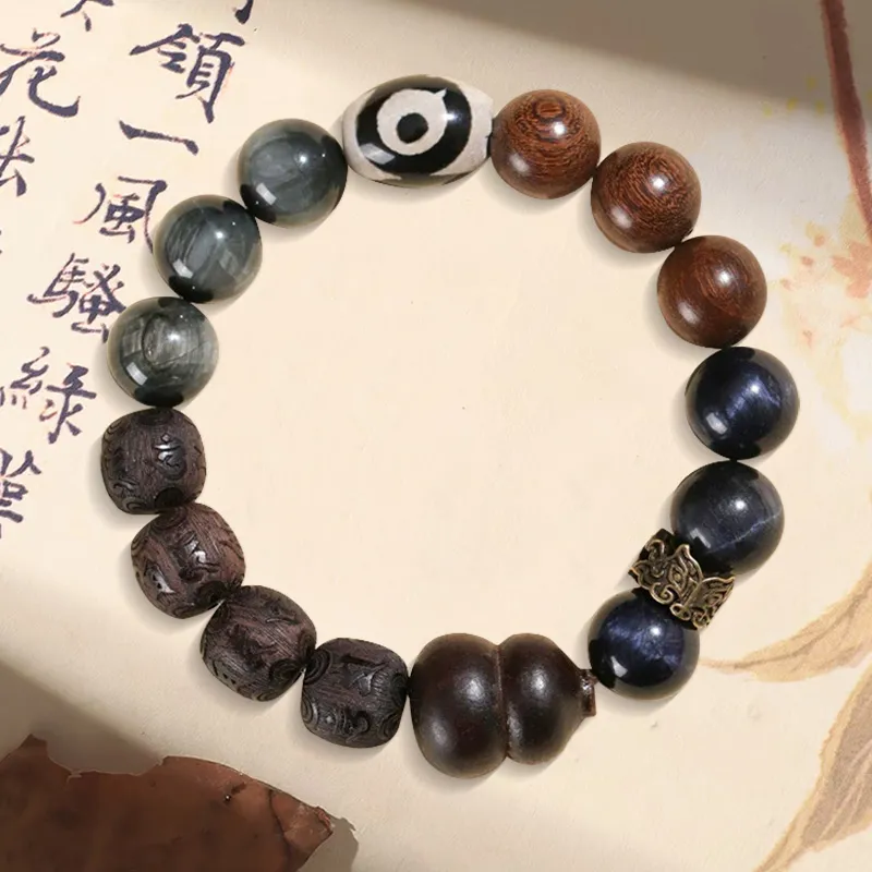 ZUIWENGLANGYASHANWENCHUANG Golden Sandalwood Bracelets Unisex-2