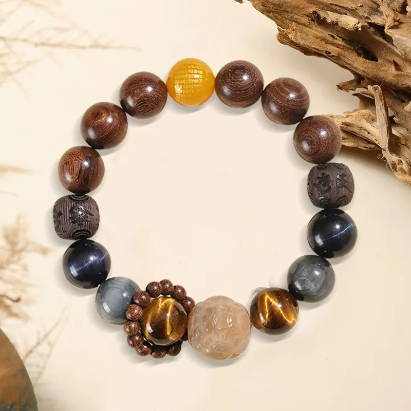 ZUIWENGLANGYASHANWENCHUANG Golden Sandalwood Bracelets Unisex-1