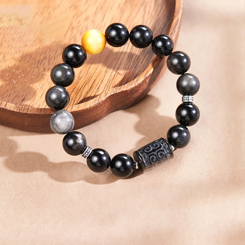 ZUIWENGLANGYASHANWENCHUANG Obsidian Bracelets Unisex-2