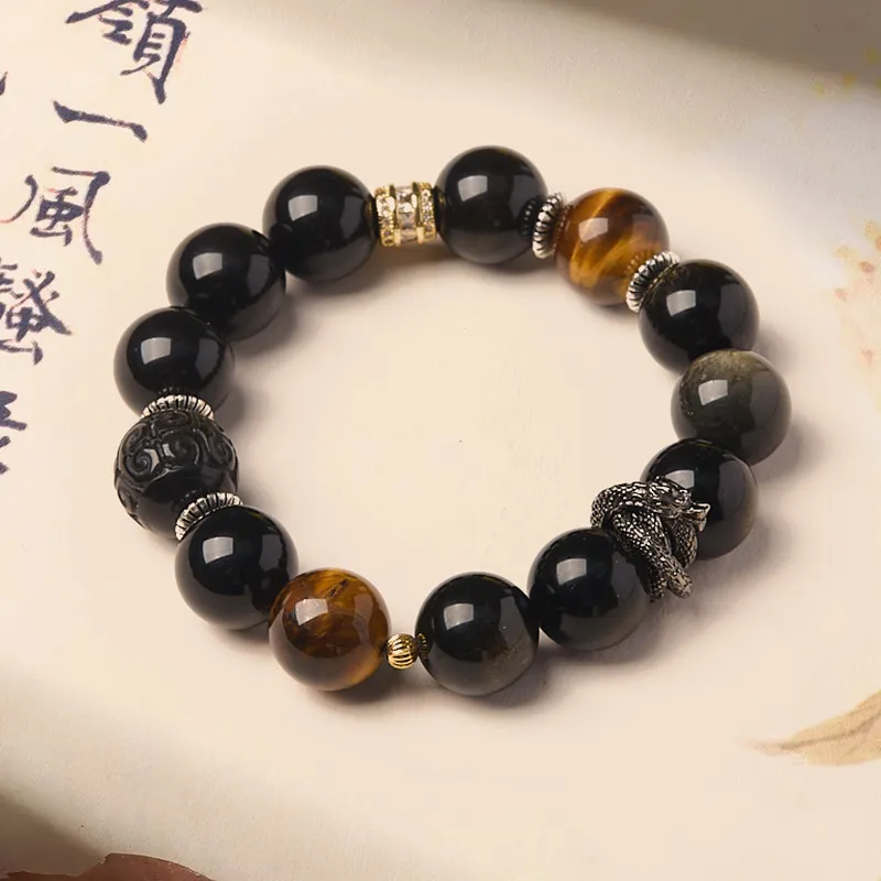 ZUIWENGLANGYASHANWENCHUANG Obsidian Bracelets Men's-3