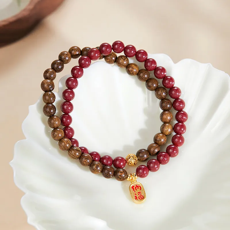 ZUIWENGLANGYASHANWENCHUANG Reconstructed Cinnabar Bracelets Unisex-2
