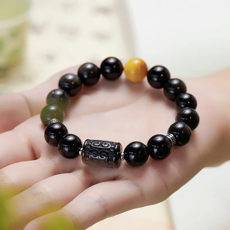 ZUIWENGLANGYASHANWENCHUANG Obsidian Bracelets Unisex-3
