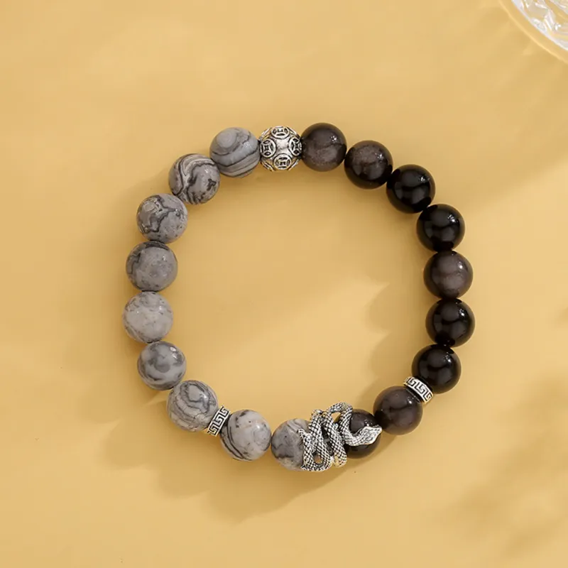 ZUIWENGLANGYASHANWENCHUANG Obsidian Bracelets Unisex-5