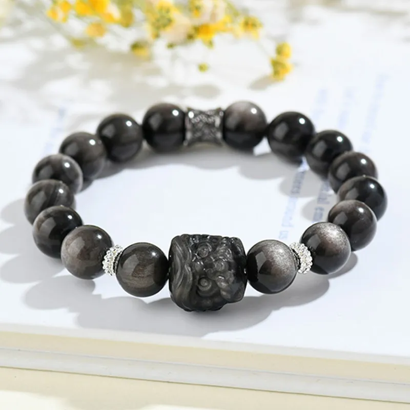ZUIWENGLANGYASHANWENCHUANG Obsidian Bracelets Unisex-2