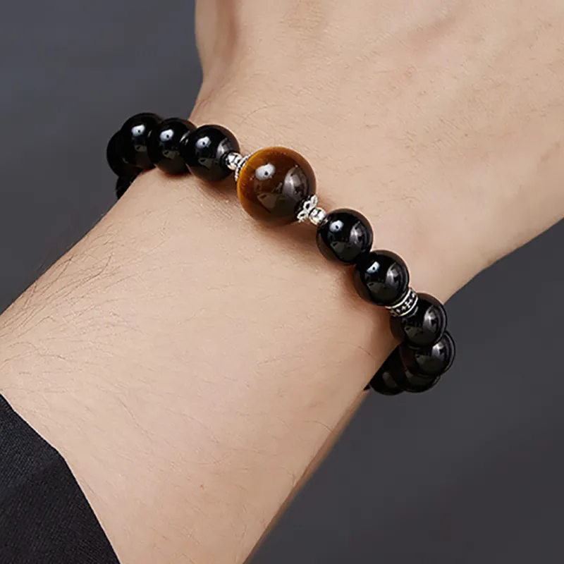 ZUIWENGLANGYASHANWENCHUANG Obsidian Bracelets Unisex-3