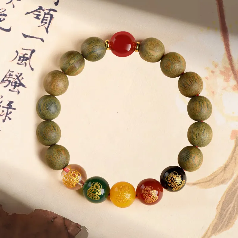 ZUIWENGLANGYASHANWENCHUANG Green Sandalwood Bracelets Unisex-1