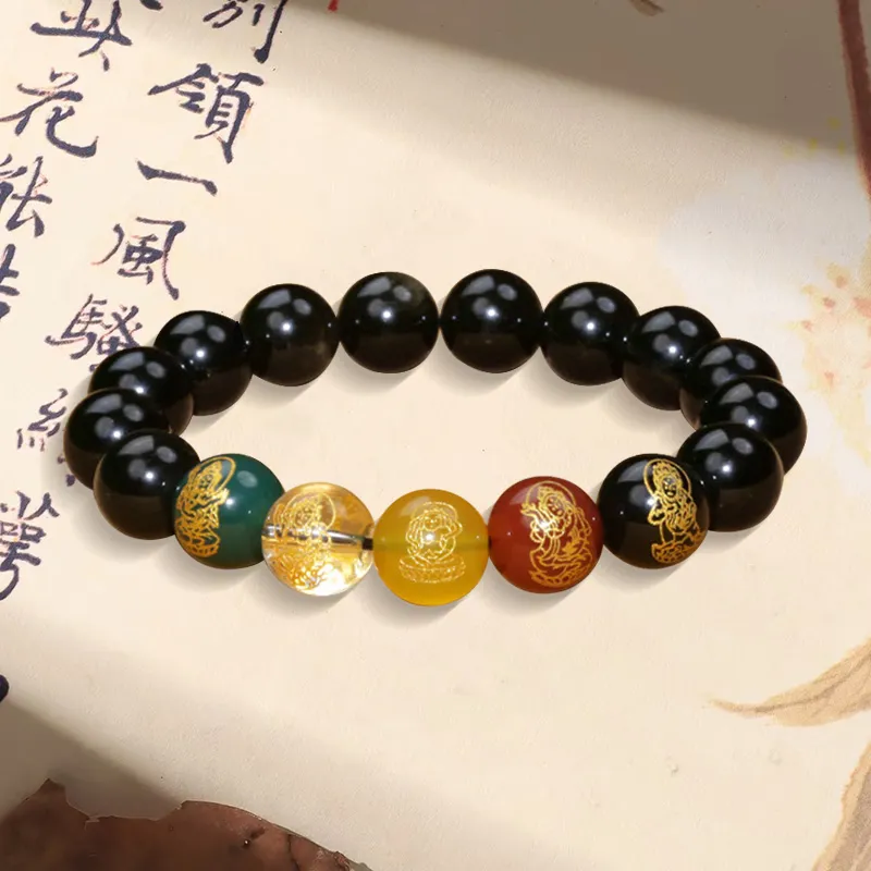 ZUIWENGLANGYASHANWENCHUANG Obsidian Bracelets Men's-2